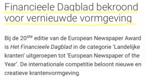 Financieele Dagblad bekroond voor vernieuwde vormgeving